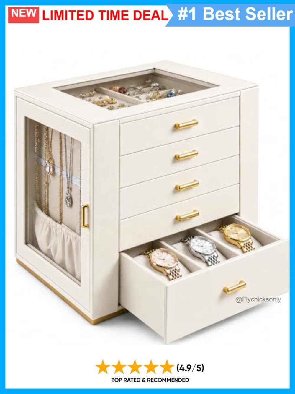 5-Layer Jewelry Box Organizer with Clear Side Doors & 5 Drawers